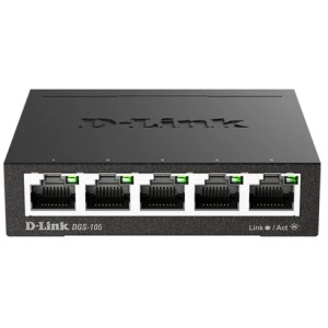 D-Link DGS-105 5-Port Gigabit Ethernet Plug and Play Switch, fanless, IGMP snooping, green features